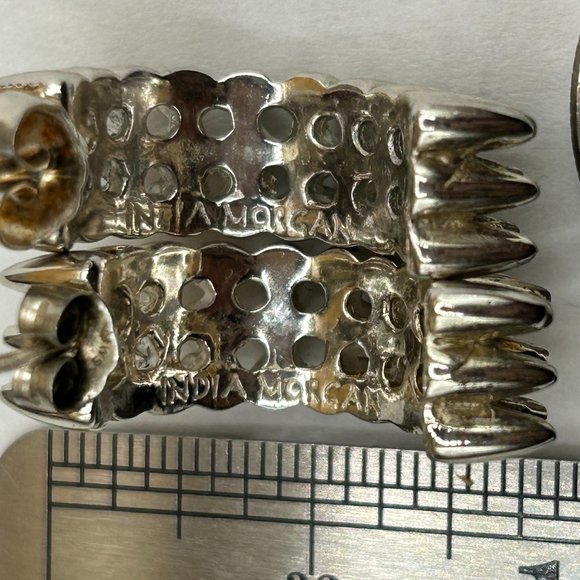 Rare Designer Artist Signed India Morgan Sawtooth Spike Silver Hoop Earrings - Picture 8 of 8